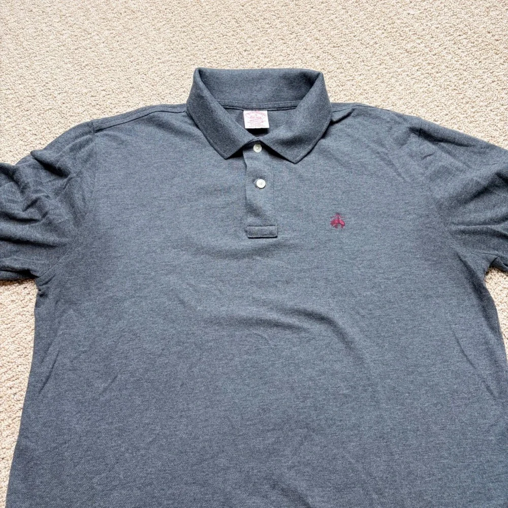 Brooks Brothers Mens Gray Long Sleeve Supima Performance Polo Shirt Original M